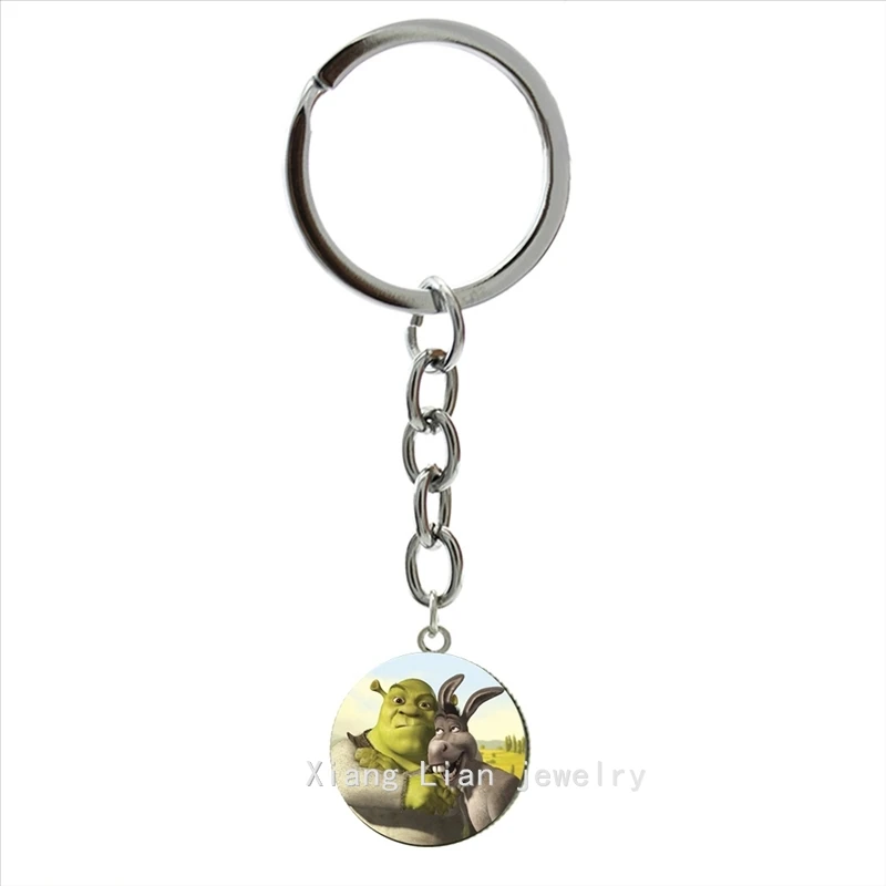 

Interesting Nature wildlife animal Two Shrek key chain glass cabochon cute animal ring jewelry children's gift keychain NS466