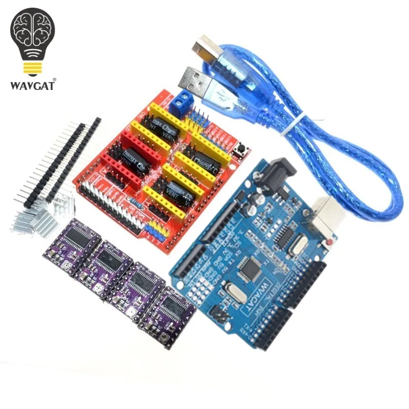 Pаспродажа WAVGAT CNC shield V3 гравировальный станок 3D принтер 4 шт. DRV8825 драйвер Плата расширения для Arduino + UNO R3 с USB кабелем