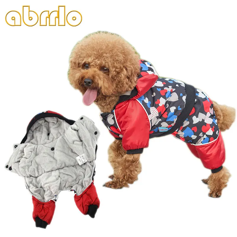 Abrlo красная одежда для собак, Зимний водонепроницаемый комбинезон для собак с 4 ножками, одежда для Chiwawa, мопс, Ши-тцу, супер теплая одежда для домашних животных