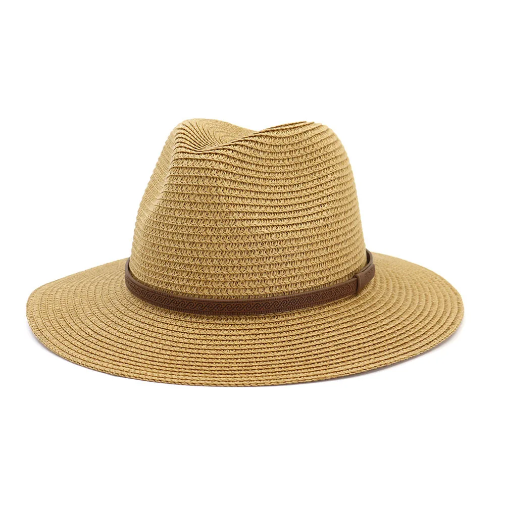 Sun Hat Man Women Panama Summer Straw Cowbay Casual Beach Wide Brim Outdoor Cap Accessory (9)
