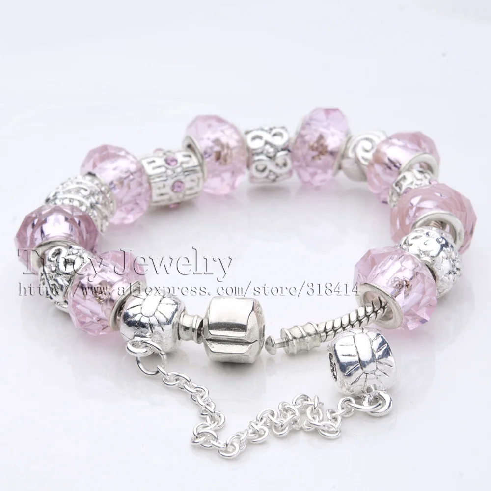 High quality Beautiful pink charm beads bracelets fit for European