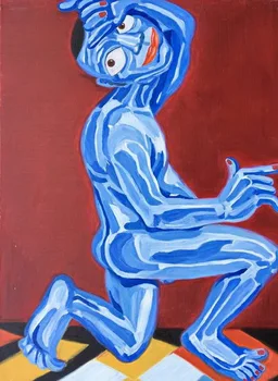 

Handmade painting blue nude on oil canvas for living room decor and wallpaper