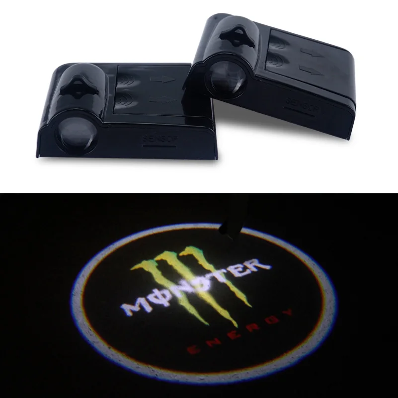 

2x LED Car Door Welcome Light Laser Car Door Shadow led logo Projector lamp For Monster Skull Energy Logo
