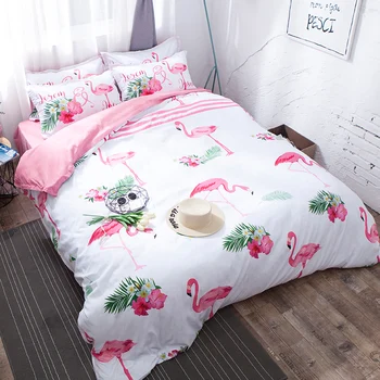

Home Textile pink green Flamingo animal Cartoon Lovely Bedding Set Duvet Cover soft Pillowcase bed Linen Twin Queen King 3/4Pcs