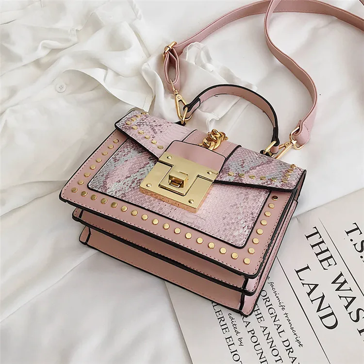 TOYOOSKY Luxury Handbag Designer Shoulder Bags For Women Serpentine Leather Flap Chain Ladies Messenger Bags Sac A Main - Цвет: Pink