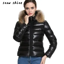Snowshine #3001 Новые Зимние женские Вниз Хлопок Парка Короткий Меховой Воротник Капюшоном Пальто Ватник бесплатная доставка