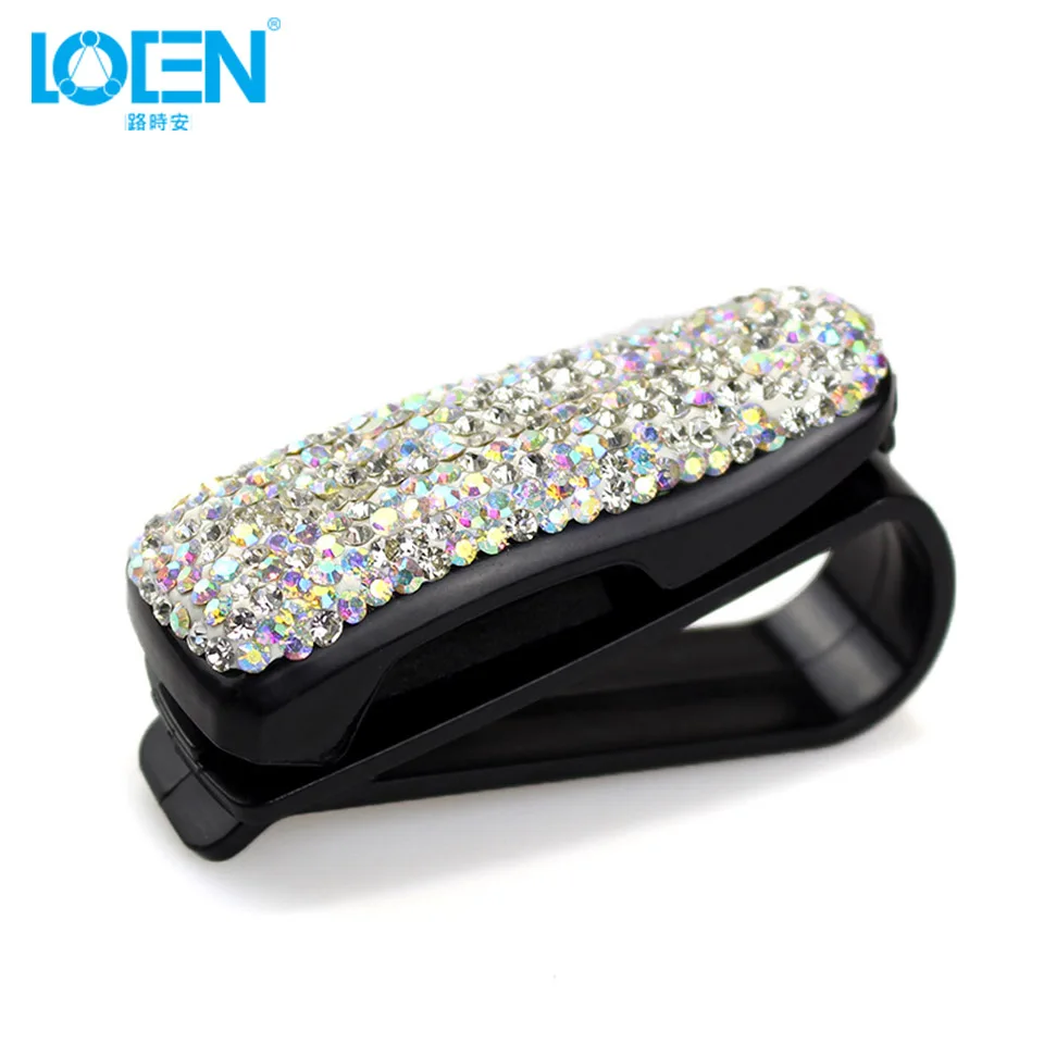 4 Pack Diamond Glasses Holders for Car Sun Visor Bling Rhinestone Car Sunglasses Holder Visor Sunglasses Clip Eyeglasses Mount with Ticket Card Clip