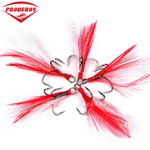 20 шт Шестерня дикая Рыбалка три крючка красный перо кулон колючая три крючка для подвески тройные Крючки тройной крючок