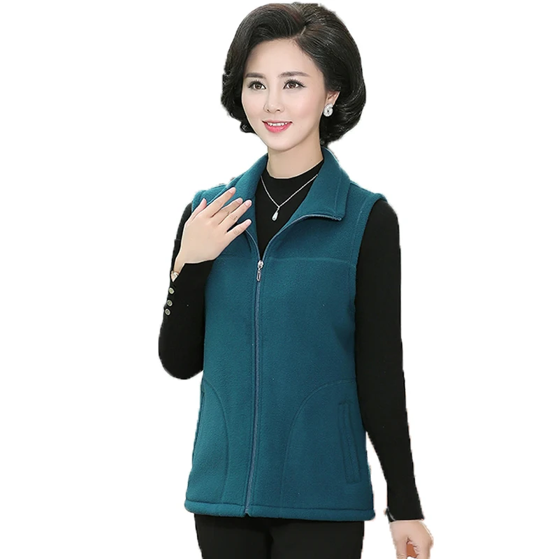 Middle Aged Women Fleece Vests Imitation Lambs Wool Blend Waistcoat Woman Winter Autumn Warm Polar Fleece Waistcoats Casual Vest Coats