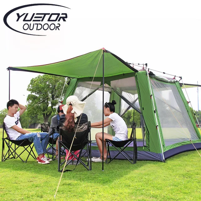Best price at $173 Cheap Brand YUETOR 4 season green automatic tents waterproof for 8 person windproof kamp malzemeleri large camping tent