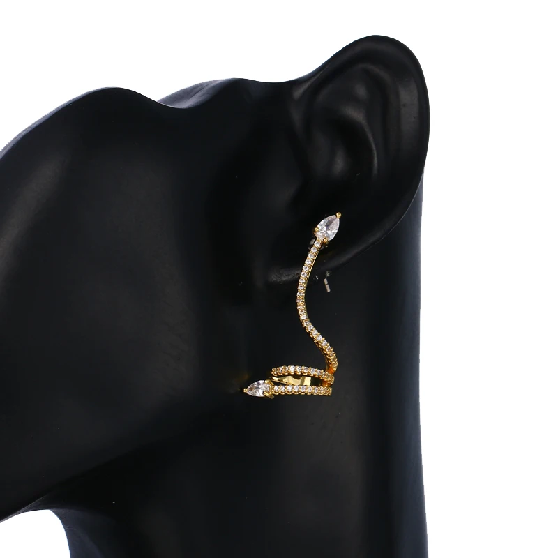 EMMAYA 1 шт. Роскошные кубический цирконий кристалл серьги-гвоздики в виде змеи манжеты для уха кости CZ камень для женщин Brincos