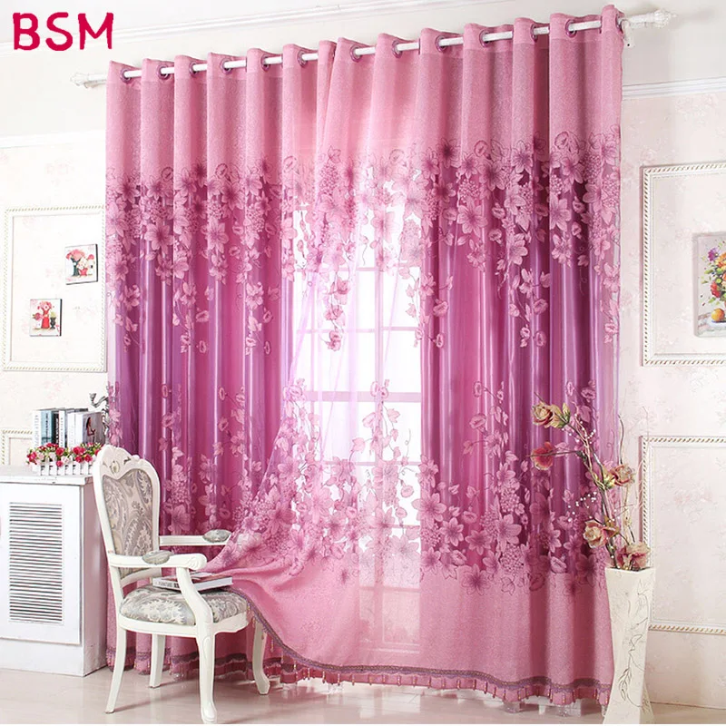 

Pink Jacquard Flower Curtains Window Lace Screening Girl Princess Purple Voile Bedroom Living Room Net Curtain Custom AWB0014