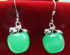 

11.23 Elegant 925 Sterling Silver Green Jade Apple Shaped Dangle Earrings Discount 35%