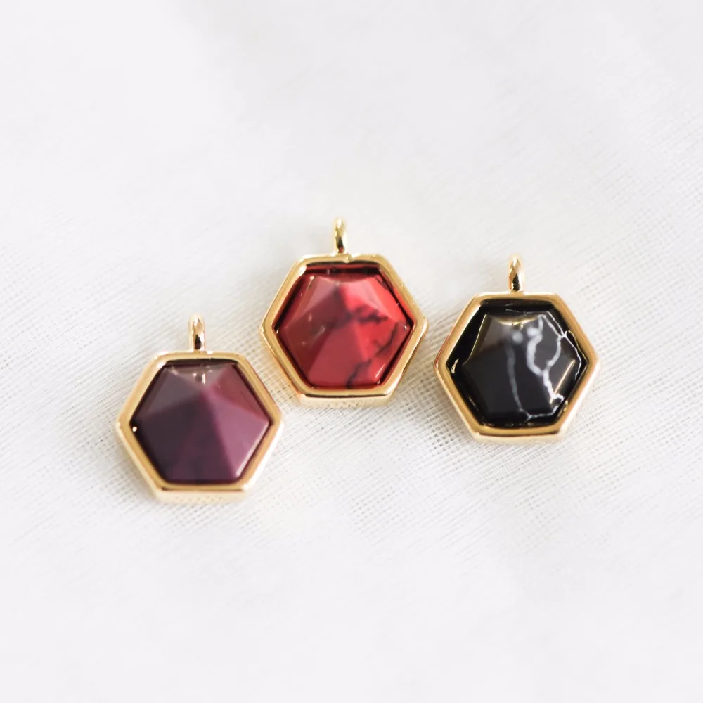 

4pcs Hexagon Gemstone Cone Charms, Geometric Stone Pendants 10mm (GB-567)