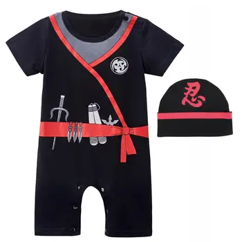 

Baby Boys Romper Sets Infant Ninja Halloween Party Cosplay Jumpsuit with Hat Toddler Summer Clothes Bebe Short Sleeve Outfit