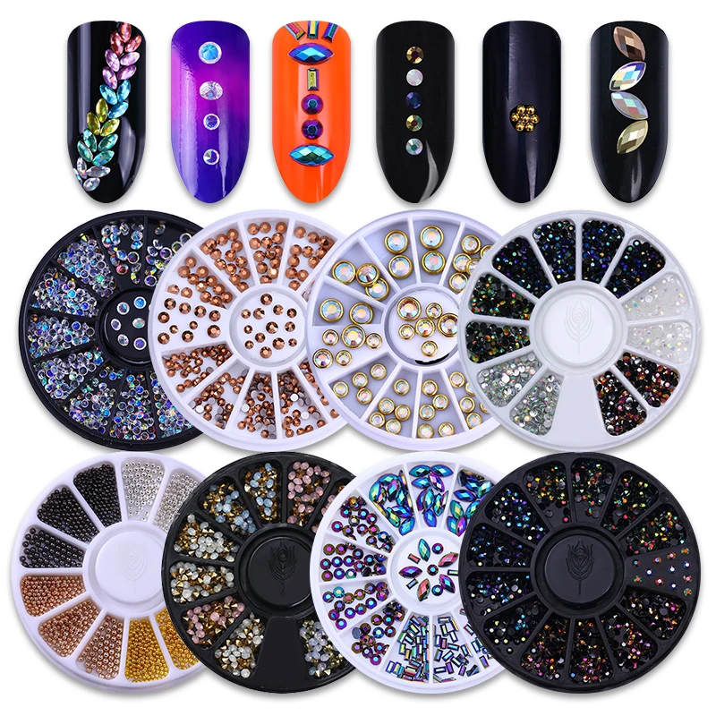 1 Box 2mm AB Chameleon Crystal Nail Rhinestones Flat Bottom Round 3D Decor Wheel 5 Colors