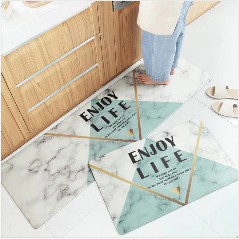

AOVOLL PVC Leather Floor Mat Marbled Kitchen Mat Strip Waterproof Mat Floor Mats Bathroom Rugs Carpets For Bathroom Bedroom