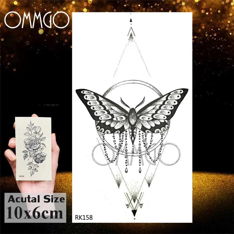 Женские Временные татуировки OMMGO Henna Tiger черные геометрические в виде бабочки