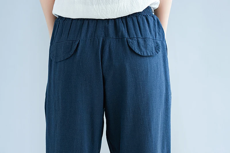 Pantalones Femme 2019 Cotton Linen Harem Pants Women Pocket Elastic High Waist Casual Spring Summer Trousers Women Radish Pants 11