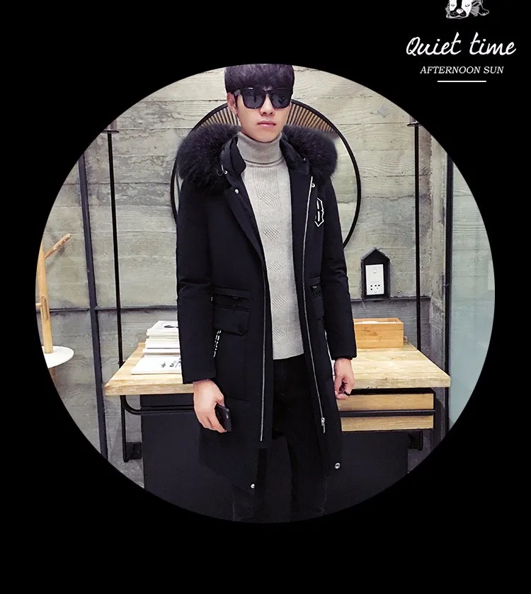 2016 Winter Hooded Thickened Fur Collar Man Warm Down Jacket,Korean Fashion Style Outwear Casual White Duck Down Coat,Hot Sale