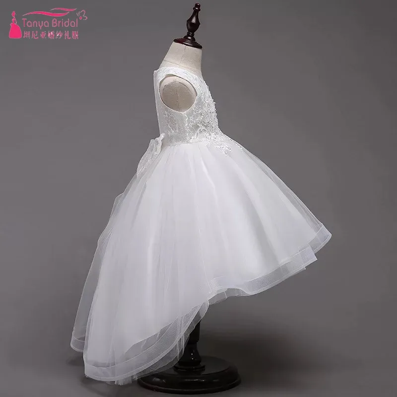 Платья для девочек с короткими спереди и длинными сзади, с цветочным принтом кружевное фатиновое бальное платье, детское платье для свадьбы, вечерние платья для девочек DQG435
