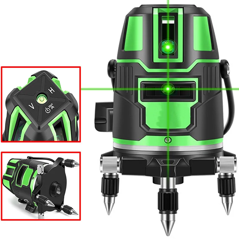 Зеленый лазерный уровень, 5 линий, 6 точек, вращающийся на 360 градусов, самонивелирующийся лазерный уровень, 3D наружный режим, рычаг, строительные инструменты