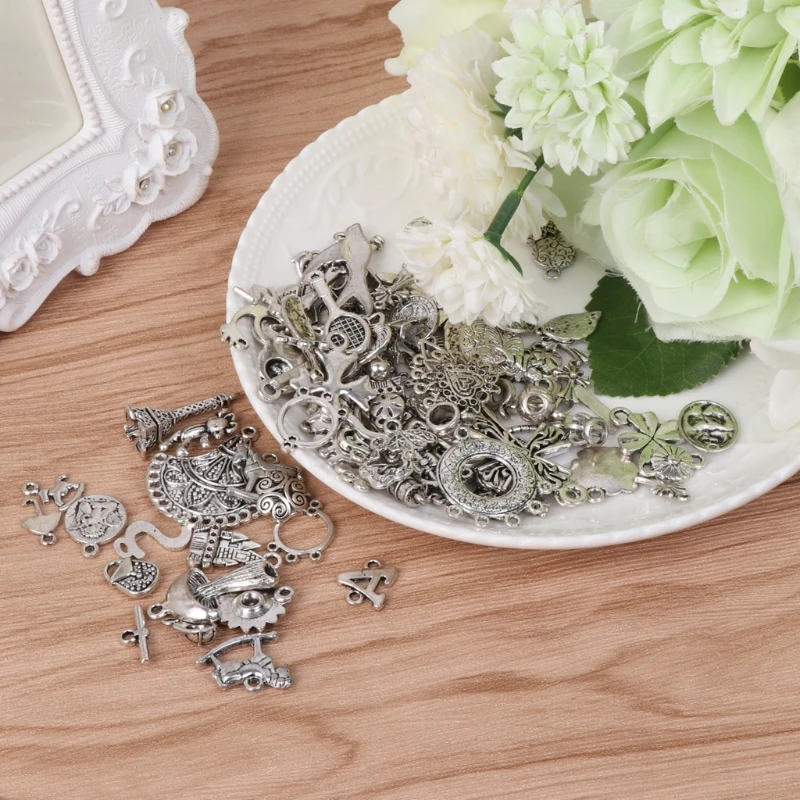 

100Pcs Silver Color Charm Pendants Mixed DIY Jewelry Making Crafting Accessories