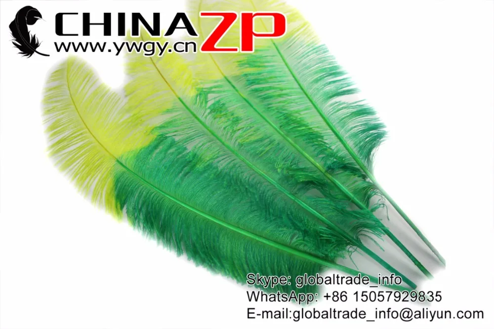 10 Tip Yellow and Green Nandu Trimmed Ostrich Feathers (4)