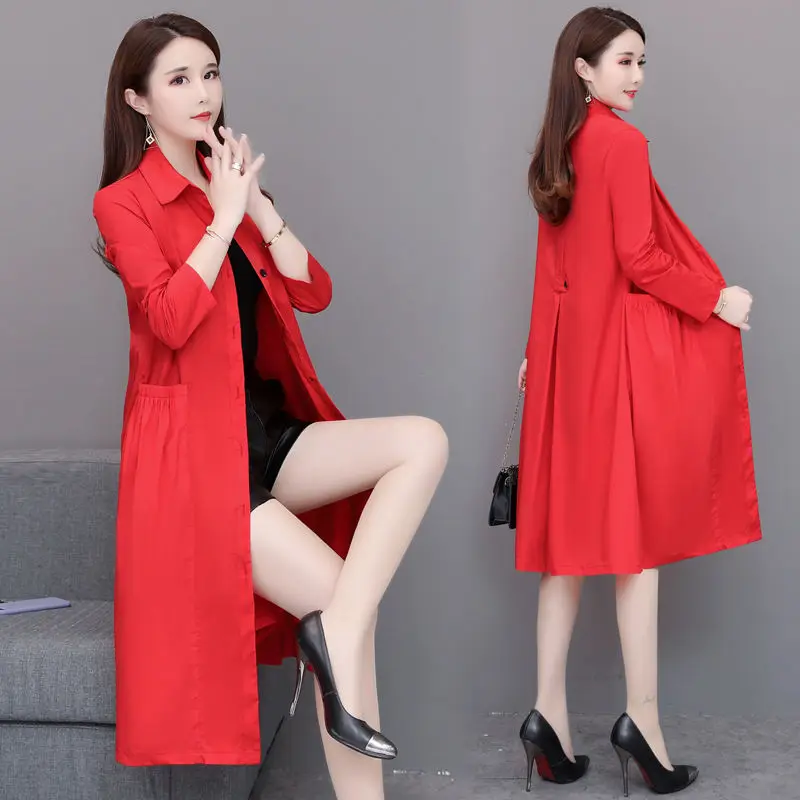 

Women Windbreaker 2019 Spring Korean Style Thin Trech Women Medium Long Loose Trench Red Black khaki Coat Female