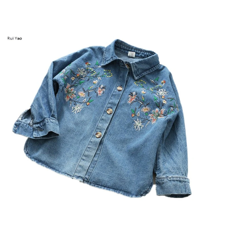 Chemise En Jean A Manches Longues Pour Bebe Fille Vetements En Denim Avec Broderie De Fleurs Lolita Nouvelle Collection Printemps 17 Aliexpress