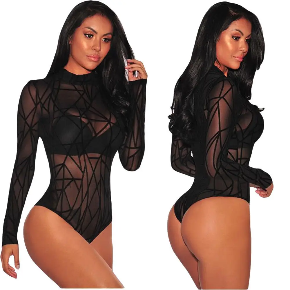 

2019 spring new high collar long sleeve geometric elastic jumpsuit