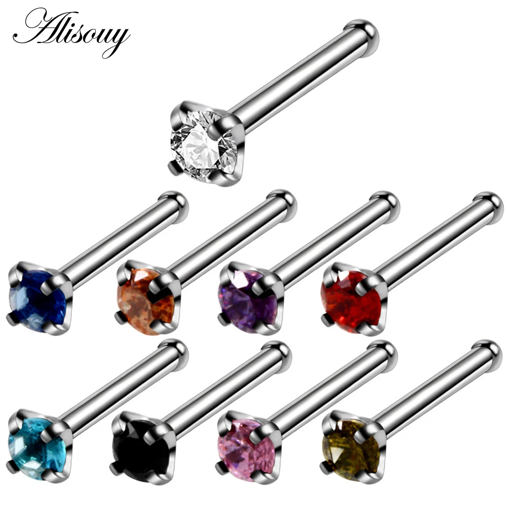 

Alisouy 1Pc tiny 20G 2mm Zircon Gem Bone Nose Stud Piercing Earring Anodized Nose Ring Prong CZ septum Jewelry piercing sieraden