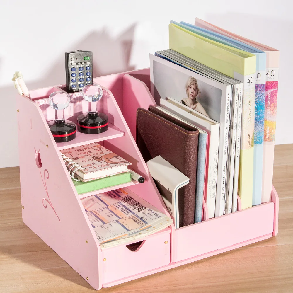 Kopen Multifunctionele Plastic Home Office Opslag Houder Wit Roze Bureau Organisator Kantoor Tafel Accessoires Map Voor Documenten Nieuwe