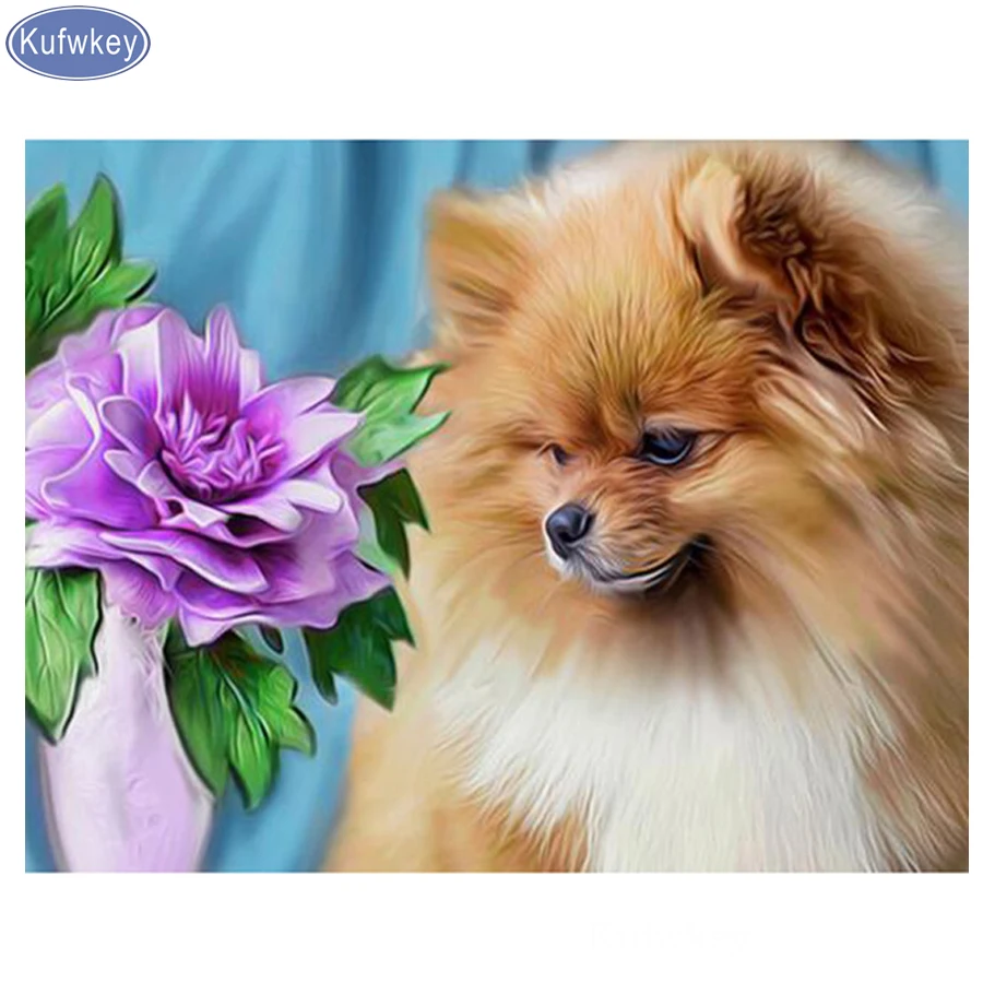 

Beads embroidery SALE dog diamond painting Pomeranian cross-stitch mosaic picture of rhinestones home decoration Arts and crafts