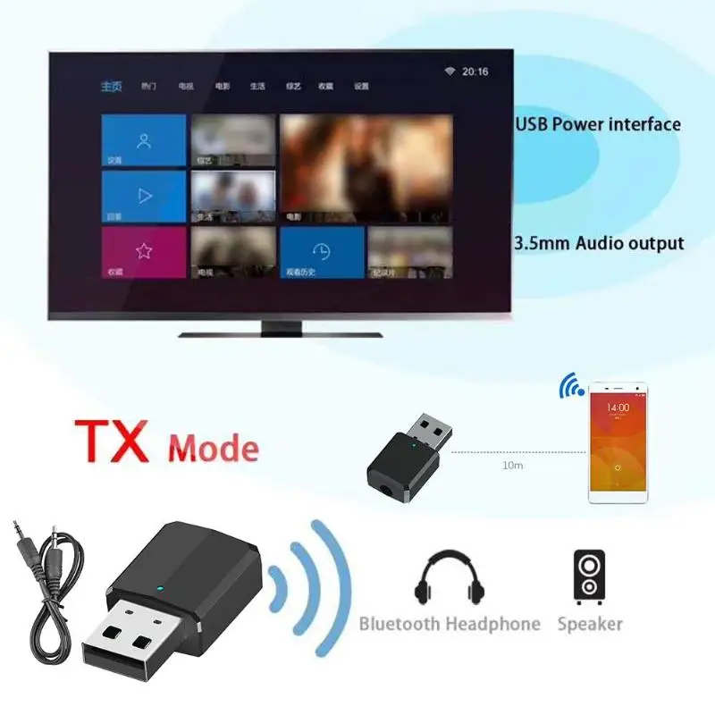 2 в 1 Беспроводной Bluetooth 5,0 приемник передатчик 3,5 мм AUX Стерео адаптер для ПК/наушников/MP3 плеер/телефонов