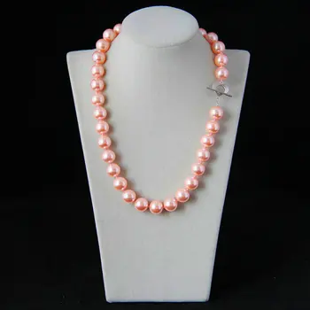 

14MM Big Pink South Sea Shell Pearl Necklace handmade fashion Halsketten Sweater chain Women Gift word 925 jewelry