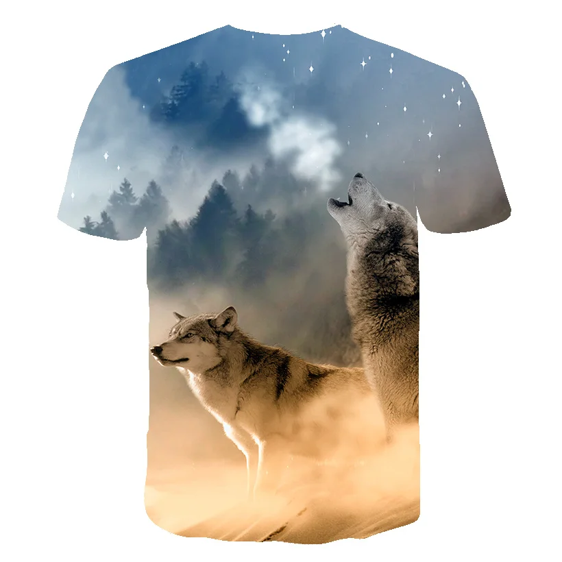 Новая летняя брендовая 3D футболка с головой волка Мужская футболка с круглым воротником и коротким рукавом Мужская модная футболка с коротким рукавом Прямая поставка