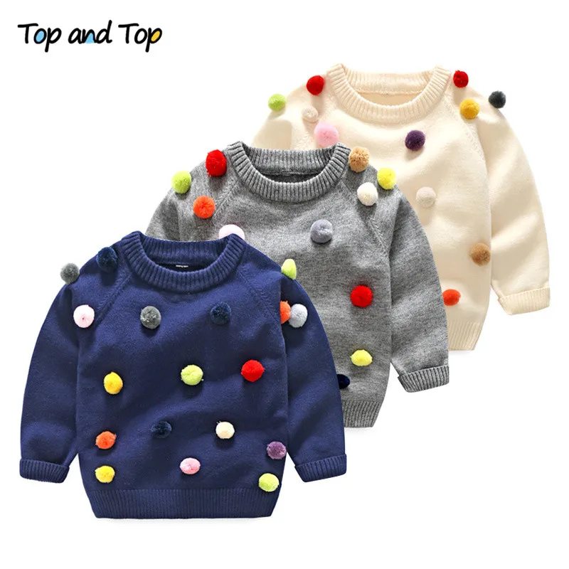 

Top and Top Boys Girls O-neck Sweater Kids Clothes Boys Sweaters Outerwear Warm Knitted Pullover Autumn Children's Sweater Coats
