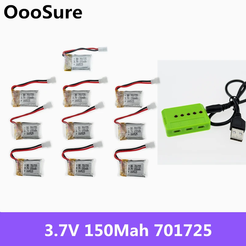 10 шт. 3 7 В 150 мАч 701725 и X6 usb зарядное устройство для JRC H8 мини Lipo батарея RC Quadcopter
