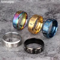 Norse Runes Signet Finger Jewelry Ladies Mens Viking Titanium Ring Black Blue Color 1