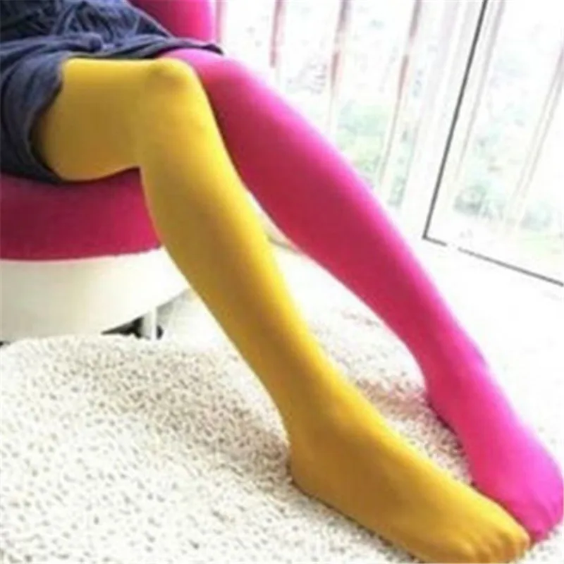 Girls Patchwork Footed Tights Women Stretchy Pantyhose Stockings Elastic Two Color Silk Stockings Female Skinny Legs Pantyhose 4