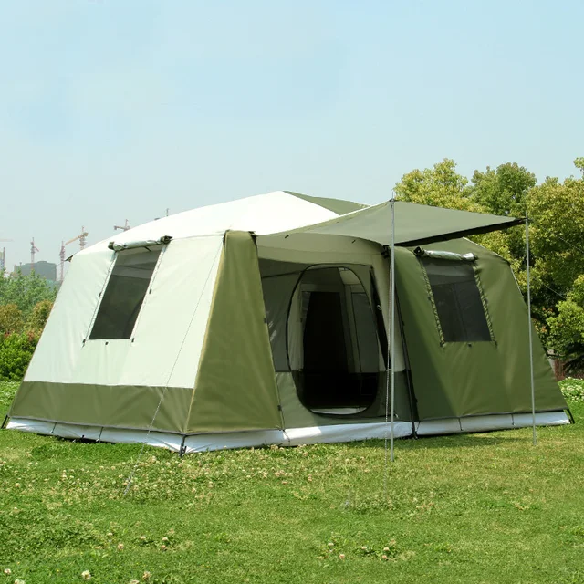 Cheap 2016 stock new color Big tent outdoor camping 10-12people high quality luxury family/party 2room 1hall outdoor camping tent