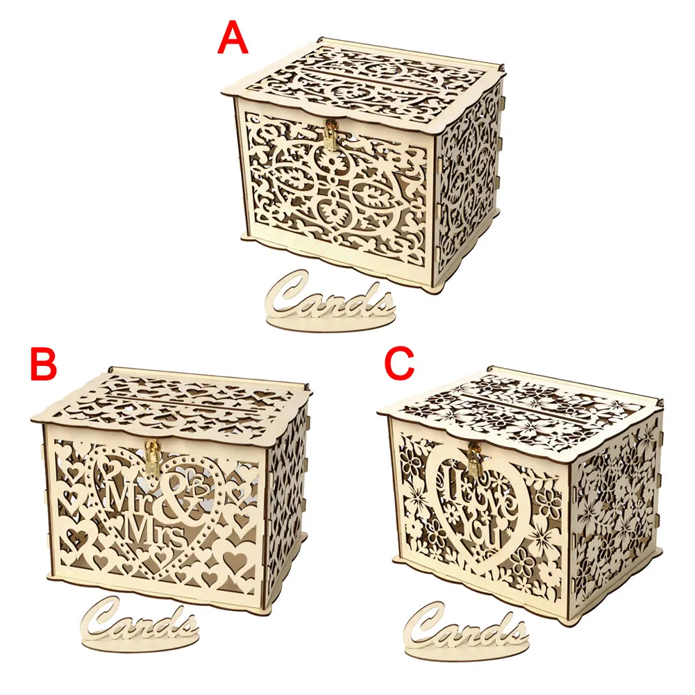 DIY Wooden Wedding Card Box with Lock and Slot for Rustic Wedding Decor New