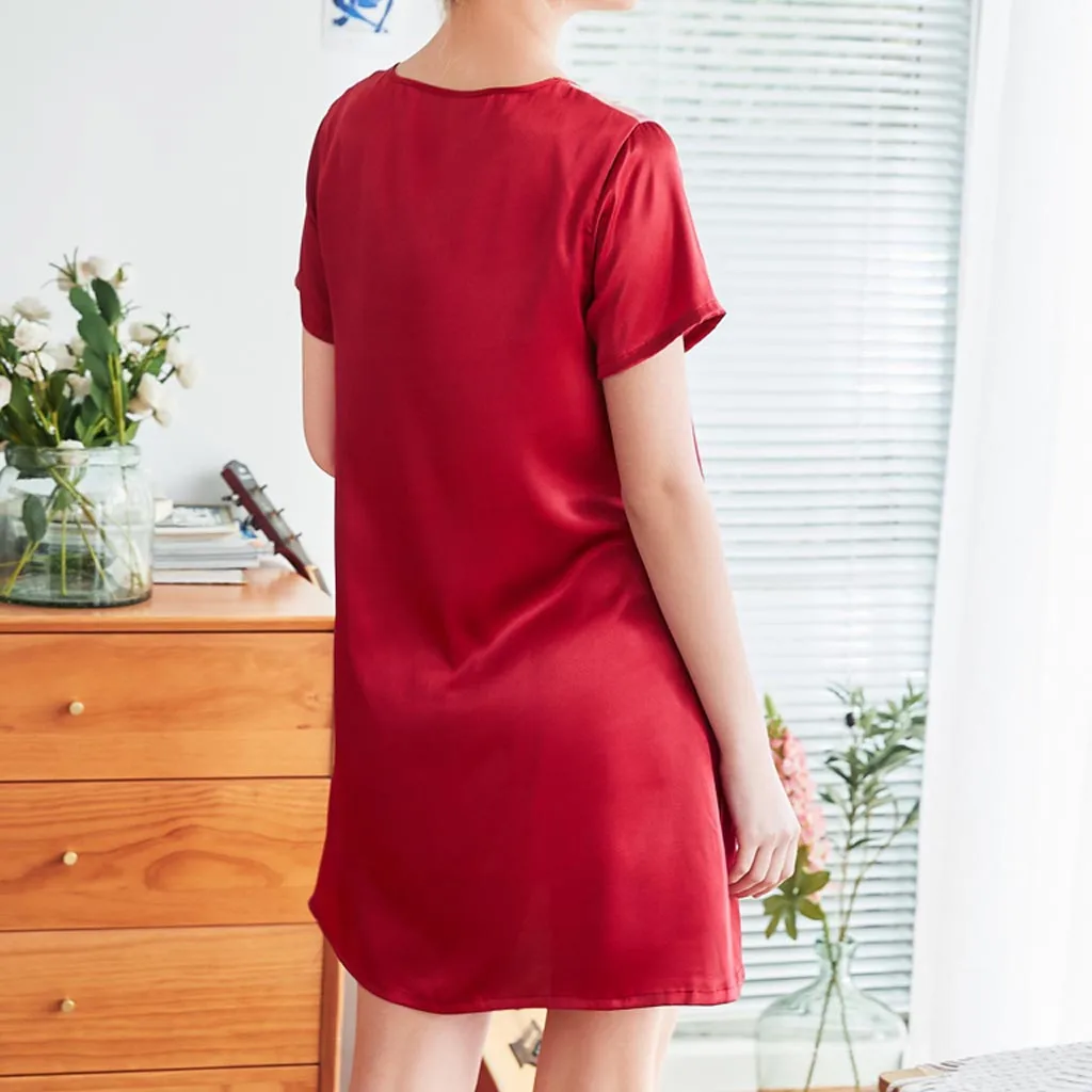 Для Женщин Атлас Белье для сна Ночь рубашки для мальчиков женские летние 2019 пижамы Loungewear сорочка de nuit мини домашнее платье Красный