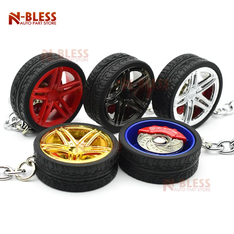 

5 colors New Design JDM Tuning Keychain Auto Racing Assistant Tire Keyring Key Ring Keyfob Rubber tire key hub alloy