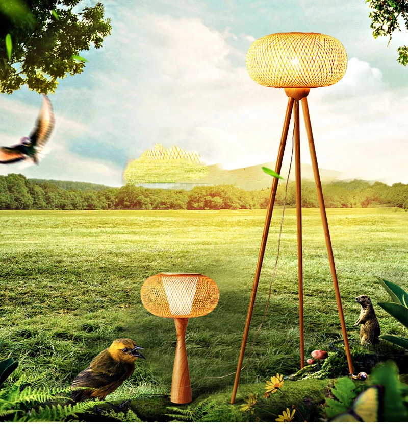 SGROW Фонари Дизайн абажур ручной работы бамбук Торшер для столовой Спальня сад дом Стиль стоя светильник