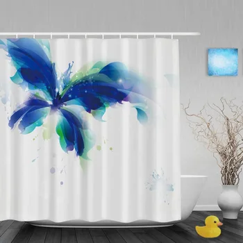 

Art Paint Dancing Blue Butterfly Bathroom Shower Curtain Spring Animals Shower Curtain Ployster Fabric With Hooks