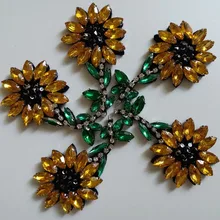 

5pcs/lot orange flower Rhinestone beaded patches for Clothing Sew on Sequin floral Applique decorative parches for clothes bag