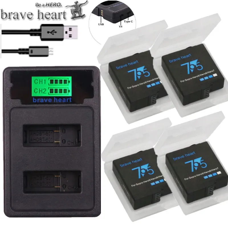 

HIGH quatity hero 7 Batteries for GoPro Hero 7 6 5 hero7 hero5 hero6 black Camera Battery + type-c LED USB Battery Charger
