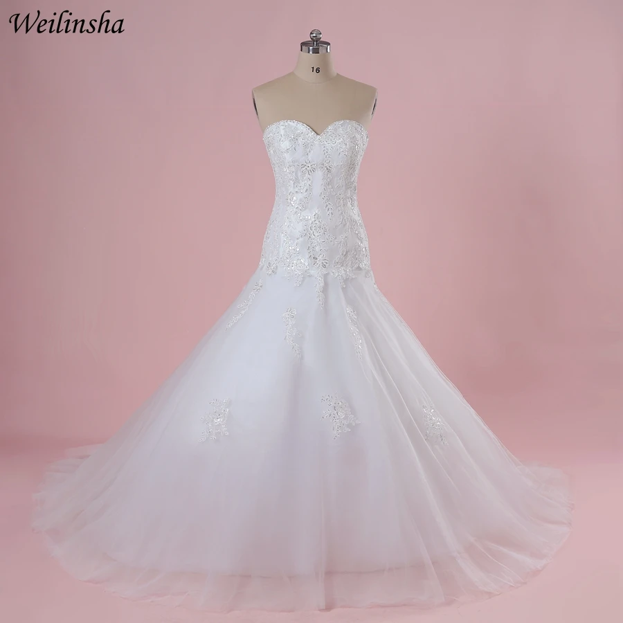 Weilinsha Cheap Sequin Wedding Dress Sweetheart Sleeveless Tulle